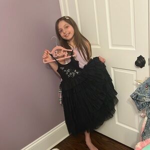 Black Embellished Tier Skirt Dress